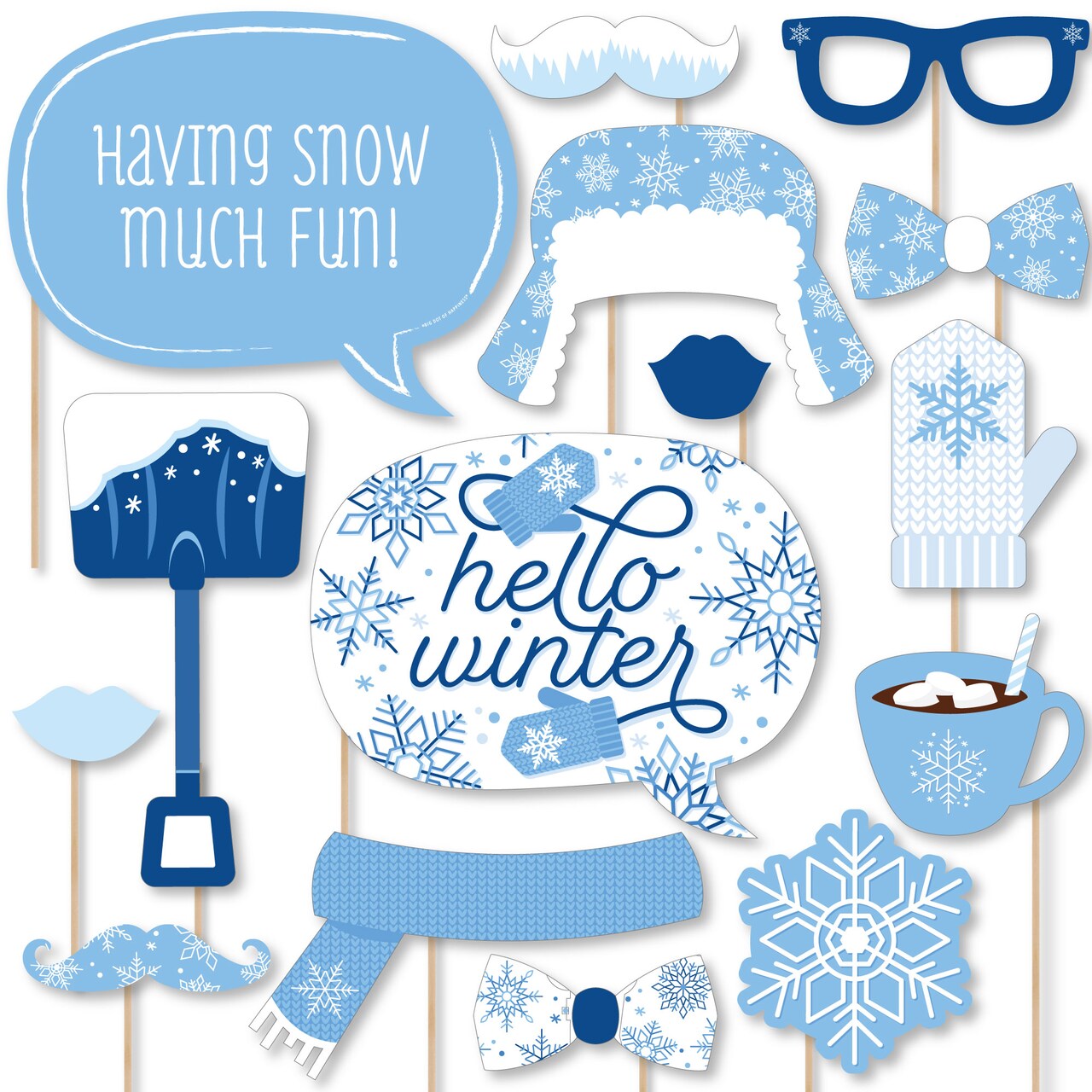 Big Dot of Happiness Blue Snowflakes - Winter Holiday Party Photo Booth Props Kit - 20 Count